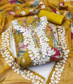 Mustered color embroidered work heavy organza unstitched dress material