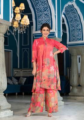 Orange colour designer printed coord set for trendy fashion looks in muslin fabric 1