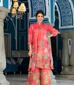 Orange colour designer printed coord set for trendy fashion looks in muslin fabric