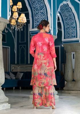 Orange colour designer printed coord set for trendy fashion looks in muslin fabric 3