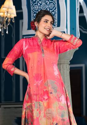 Orange colour designer printed coord set for trendy fashion looks in muslin fabric 4