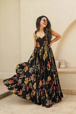 Black colour beautiful rayon partywear long gown for trendy looks wedding ceremony 1