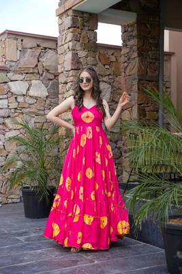Pink colour beautiful rayon partywear long gown for trendy looks wedding ceremony 1