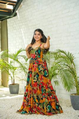 Multi colour beautiful rayon partywear long gown for trendy looks wedding ceremony 1