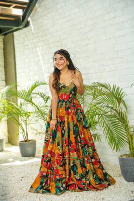 Multi colour beautiful rayon partywear long gown for trendy looks wedding ceremony 3