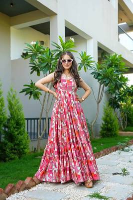 Baby pink colour beautiful rayon partywear long gown for trendy looks wedding ceremony 1