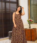 Brown colour beautiful girlie rayon fabric partywear long gown for trendy looks wedding ceremony