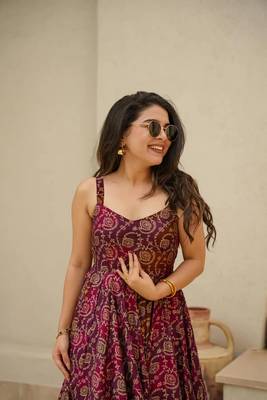 Purple colour beautiful rayon partywear long gown for trendy looks wedding ceremony 3