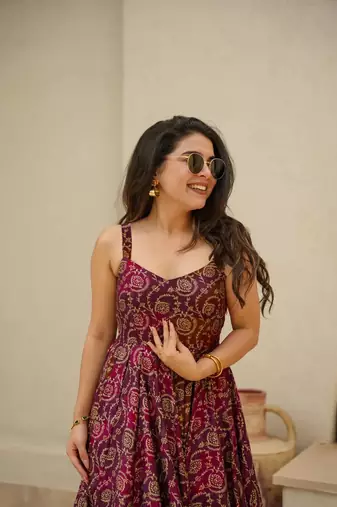 Purple colour beautiful rayon partywear long gown for trendy looks wedding ceremony