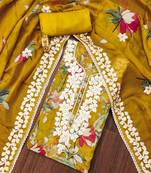 Mustered color embroidered work heavy organza unstitched dress material