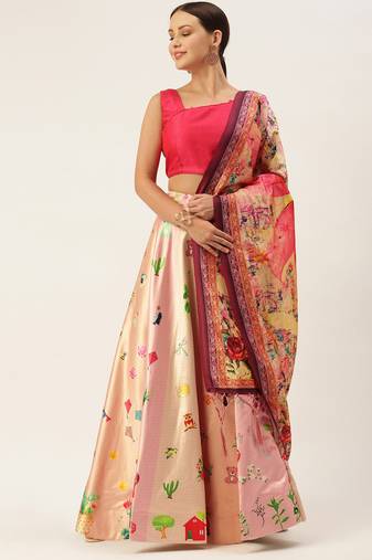 Pink Colour Beautiful Style Printed Ceremonial Wear Lehenga Choli Set For Party Glam Looks