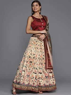 Maroon Colour Beautiful Style Printed Ceremonial Wear Lehenga Choli Set For Party Glam Looks 1