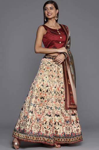 Maroon Colour Beautiful Style Printed Ceremonial Wear Lehenga Choli Set For Party Glam Looks