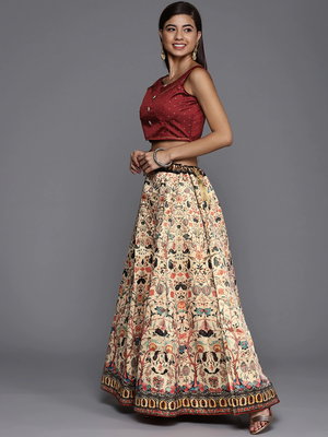 Maroon Colour Beautiful Style Printed Ceremonial Wear Lehenga Choli Set For Party Glam Looks 2