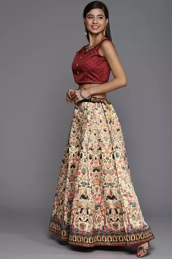Maroon Colour Beautiful Style Printed Ceremonial Wear Lehenga Choli Set For Party Glam Looks