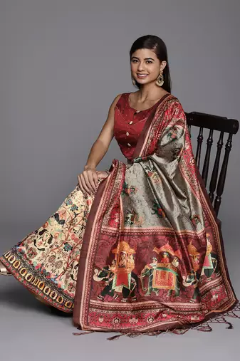Maroon Colour Beautiful Style Printed Ceremonial Wear Lehenga Choli Set For Party Glam Looks