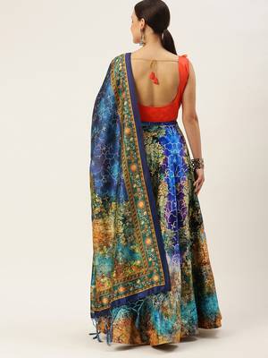 Orange Colour Beautiful Style Printed Ceremonial Wear Lehenga Choli Set For Party Glam Looks 2