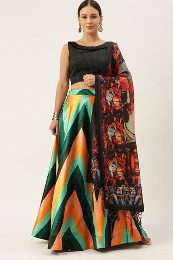 Black Colour Beautiful Style Printed Ceremonial Wear Lehenga Choli Set For Party Glam Looks