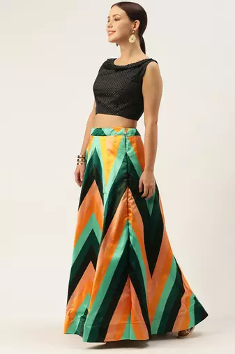 Black Colour Beautiful Style Printed Ceremonial Wear Lehenga Choli Set For Party Glam Looks