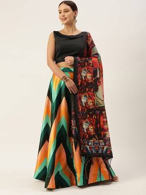 Black Colour Beautiful Style Printed Ceremonial Wear Lehenga Choli Set For Party Glam Looks 4