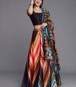 Black Colour Beautiful Style Printed Ceremonial Wear Lehenga Choli Set For Party Glam Looks