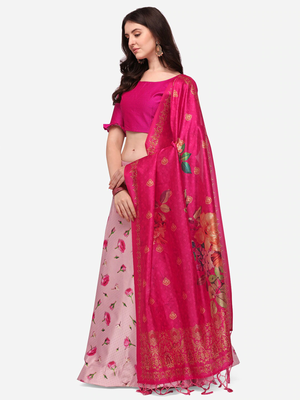 Pink Colour Beautiful Girlie Floral Print Wedding Wear Satin Silk Lehenga Choli For Stylish Girls 2