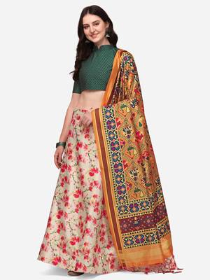 Green Colour Beautiful Girlie Floral Print Wedding Wear Satin Silk Lehenga Choli For Stylish Girls 1
