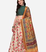 Green Colour Girlie Floral Print Wedding Wear Satin Silk Lehenga Choli For Stylish Girls