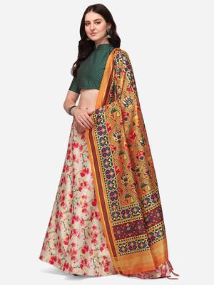 Green Colour Beautiful Girlie Floral Print Wedding Wear Satin Silk Lehenga Choli For Stylish Girls 2