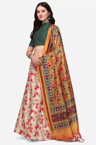 Green Colour Beautiful Girlie Floral Print Wedding Wear Satin Silk Lehenga Choli For Stylish Girls