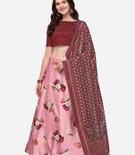 Maroon Colour Girlie Floral Print Wedding Wear Satin Silk Lehenga Choli For Stylish Girls
