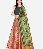 Dark Green Colour Girlie Floral Print Wedding Wear Satin Silk Lehenga Choli For Stylish Girls