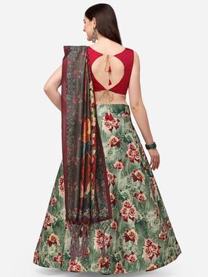 Red Colour Beautiful Girlie Floral Print Wedding Wear Satin Silk Lehenga Choli For Stylish Girls 3