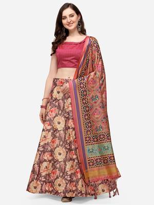 Pink Colour Beautiful Girlie Floral Print Wedding Wear Satin Silk Lehenga Choli For Stylish Girls 1