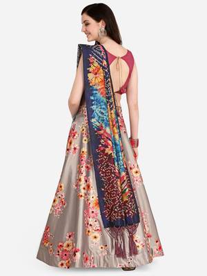 Pink Colour Beautiful Girlie Floral Print Wedding Wear Satin Silk Lehenga Choli For Stylish Girls 2