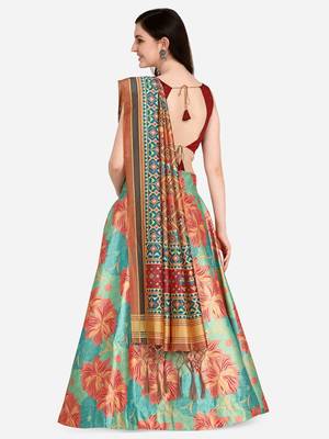Red Colour Beautiful Girlie Floral Print Wedding Wear Satin Silk Lehenga Choli For Stylish Girls 2