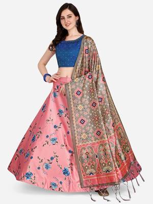 Blue Colour Beautiful Girlie Floral Print Wedding Wear Satin Silk Lehenga Choli For Stylish Girls 1