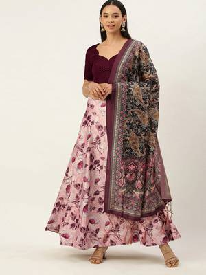 Pink Colour Beautiful Girlie Floral Print Wedding Wear Satin Silk Lehenga Choli For Stylish Girls 1
