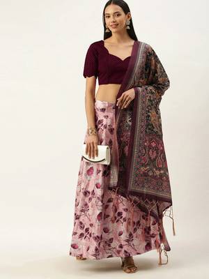 Pink Colour Beautiful Girlie Floral Print Wedding Wear Satin Silk Lehenga Choli For Stylish Girls 2
