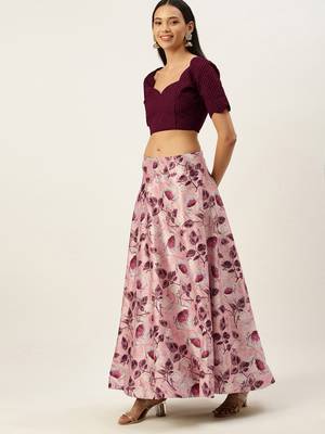 Pink Colour Beautiful Girlie Floral Print Wedding Wear Satin Silk Lehenga Choli For Stylish Girls 3