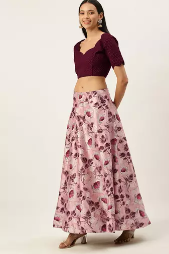 Pink Colour Beautiful Girlie Floral Print Wedding Wear Satin Silk Lehenga Choli For Stylish Girls