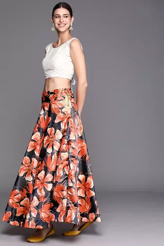 White Satin Silk Fabric Beautifully Printed Girlie Wedding Partywear Lehenga Choli Set