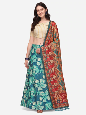 Beige Satin Silk Fabric Beautifully Printed Girlie Wedding Partywear Lehenga Choli Set 1