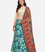 Beige Satin Silk embroidered Printed Girlie Wedding Partywear Lehenga Choli Set