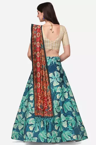 Beige Satin Silk Fabric Beautifully Printed Girlie Wedding Partywear Lehenga Choli Set