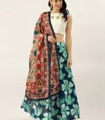 Beige Satin Silk embroidered Printed Girlie Wedding Partywear Lehenga Choli Set