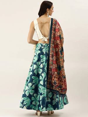 Beige Satin Silk Fabric Beautifully Printed Girlie Wedding Partywear Lehenga Choli Set 2