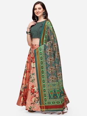 Green Satin Silk Fabric Beautifully Printed Girlie Wedding Partywear Lehenga Choli Set 1