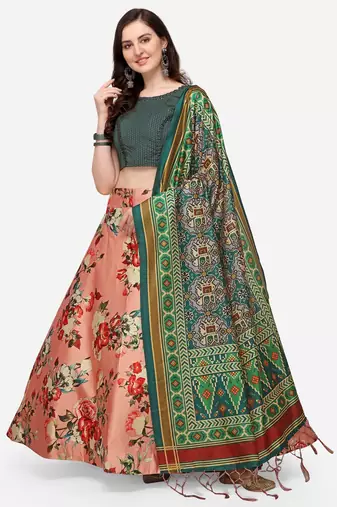 Green Satin Silk Fabric Beautifully Printed Girlie Wedding Partywear Lehenga Choli Set
