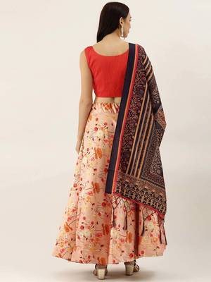 Orange Satin Silk Fabric Beautifully Printed Girlie Wedding Partywear Lehenga Choli Set 2